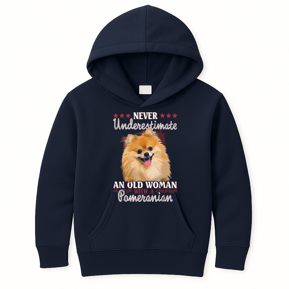 Never Underestimate An Old Woman With Pomeranian Kids Hoodie