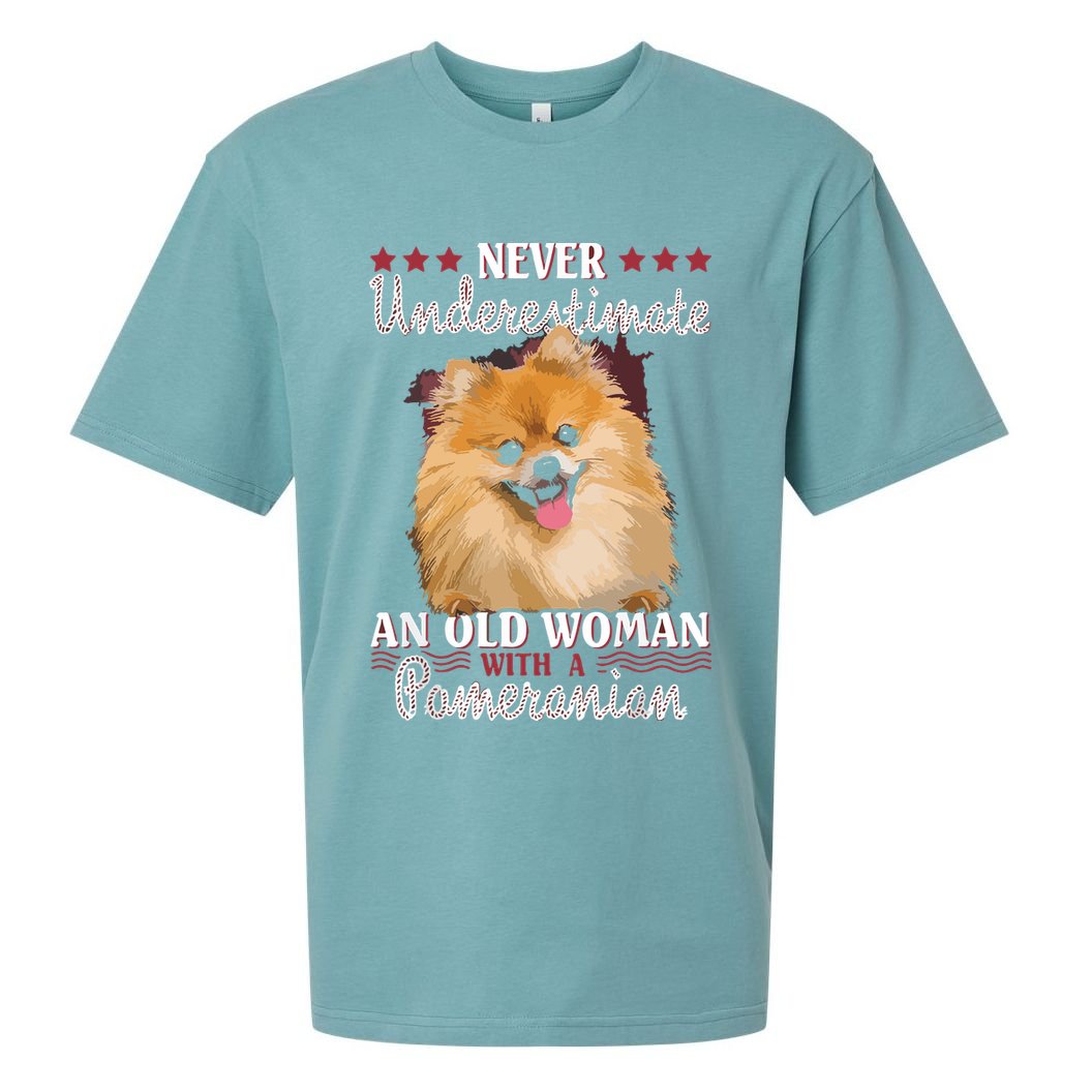 Never Underestimate An Old Woman With Pomeranian Sueded Cloud Jersey T-Shirt