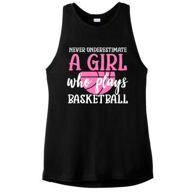 Never Underestimate A Girl Who Plays Basketball Girl Power Ladies PosiCharge Tri-Blend Wicking Tank