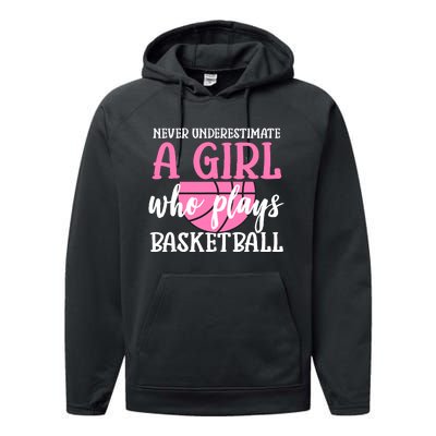 Never Underestimate A Girl Who Plays Basketball Girl Power Performance Fleece Hoodie