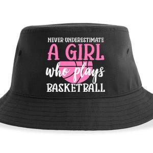 Never Underestimate A Girl Who Plays Basketball Girl Power Sustainable Bucket Hat