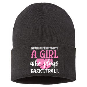 Never Underestimate A Girl Who Plays Basketball Girl Power Sustainable Knit Beanie