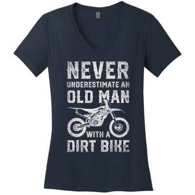 Never Underestimate An Old Man With A Dirt Bike Father's Day Women's V-Neck T-Shirt