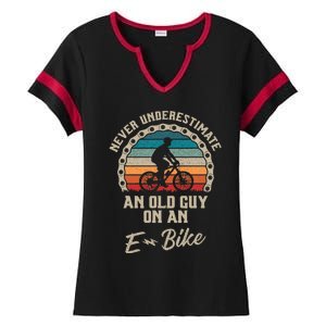 Never Underestimate An Old Guy On An Ebike Biking Ladies Halftime Notch Neck Tee