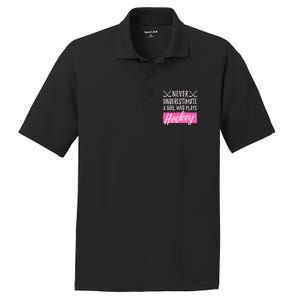 Never Underestimate A Who Plays Ice Hockey Hockey Gift PosiCharge RacerMesh Polo