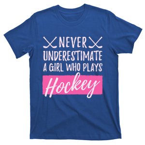 Never Underestimate A Who Plays Ice Hockey Hockey Gift T-Shirt