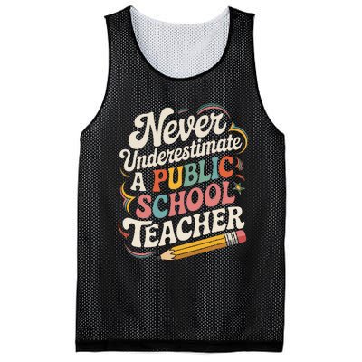 Never Underestimate A Public School Teacher Public Education Mesh Reversible Basketball Jersey Tank