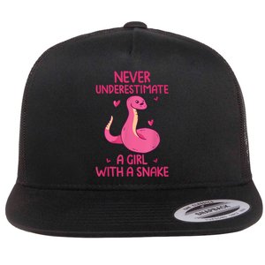 Never Underestimate A Girl With A Snake Quote Flat Bill Trucker Hat