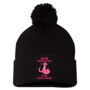 Never Underestimate A Girl With A Snake Quote Pom Pom 12in Knit Beanie