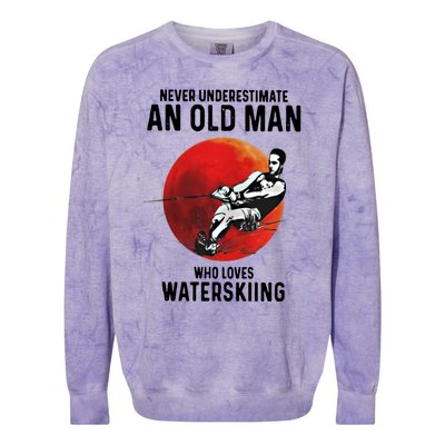 Never Underestimate An Old Who Loves Water Skiing Gift Colorblast Crewneck Sweatshirt