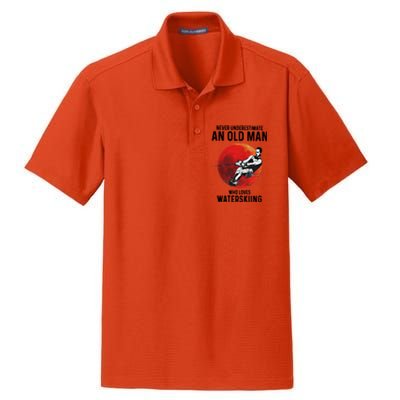 Never Underestimate An Old Who Loves Water Skiing Gift Dry Zone Grid Polo