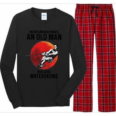 Never Underestimate An Old Who Loves Water Skiing Gift Long Sleeve Pajama Set