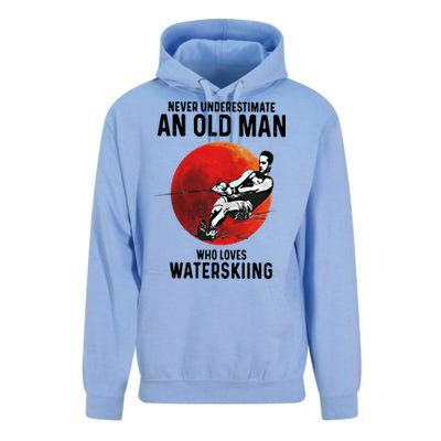 Never Underestimate An Old Who Loves Water Skiing Gift Unisex Surf Hoodie