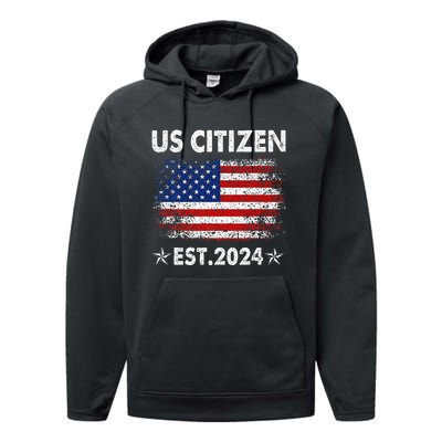 New Us Citizen Est 2024 American Immigrant Citizenship Gifts Performance Fleece Hoodie