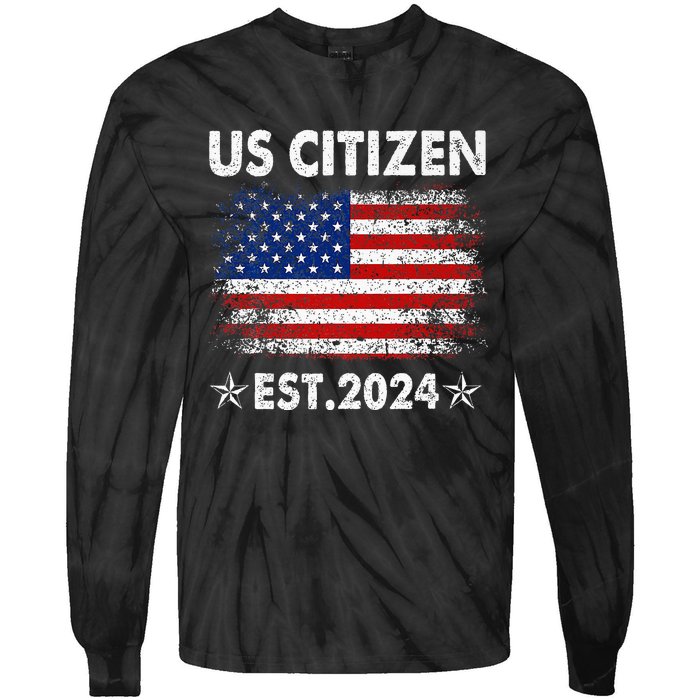 New Us Citizen Est 2024 American Immigrant Citizenship Gifts Tie-Dye Long Sleeve Shirt