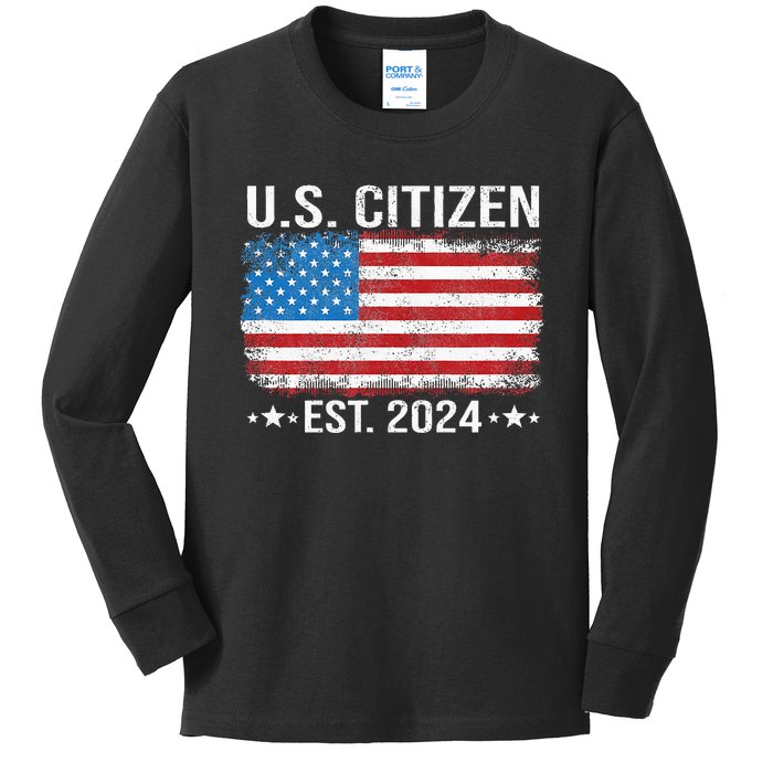 New Us Citizen Est 2024 American Immigrant Citizenship Kids Long Sleeve Shirt