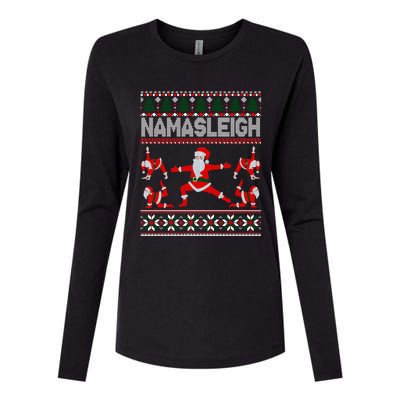 Namasleigh Ugly Christmas Sweater Meme Santa Claus Yoga Gift Womens Cotton Relaxed Long Sleeve T-Shirt