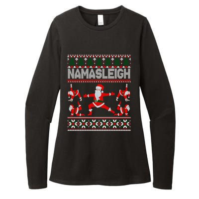 Namasleigh Ugly Christmas Sweater Meme Santa Claus Yoga Gift Womens CVC Long Sleeve Shirt