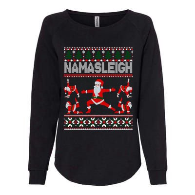 Namasleigh Ugly Christmas Sweater Meme Santa Claus Yoga Gift Womens California Wash Sweatshirt