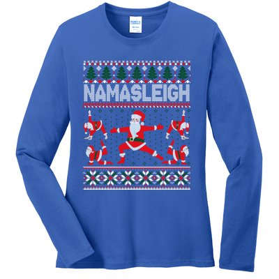 Namasleigh Ugly Christmas Sweater Meme Santa Claus Yoga Gift Ladies Long Sleeve Shirt