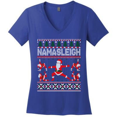 Namasleigh Ugly Christmas Sweater Meme Santa Claus Yoga Gift Women's V-Neck T-Shirt