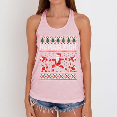 Namasleigh Ugly Christmas Sweater Meme Santa Claus Yoga Gift Women's Knotted Racerback Tank