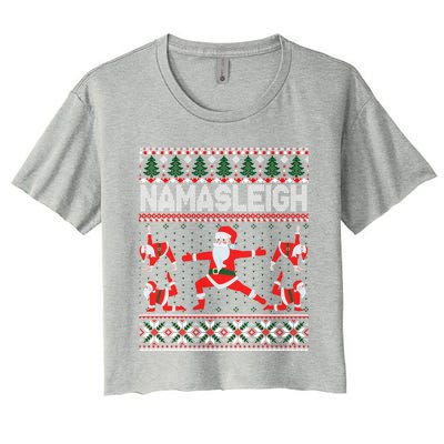 Namasleigh Ugly Christmas Sweater Meme Santa Claus Yoga Gift Women's Crop Top Tee