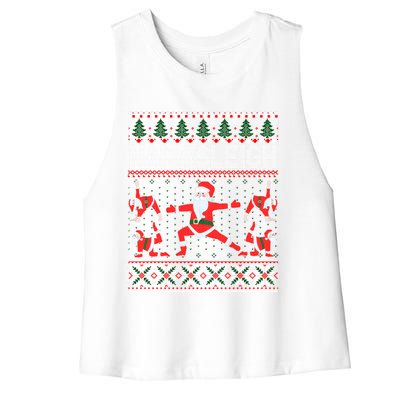 Namasleigh Ugly Christmas Sweater Meme Santa Claus Yoga Gift Women's Racerback Cropped Tank