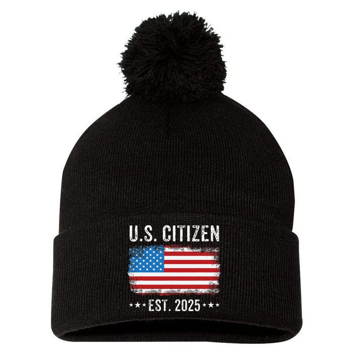 New Us Citizen Est 2025 American Immigrant Citizenship Pom Pom 12in Knit Beanie