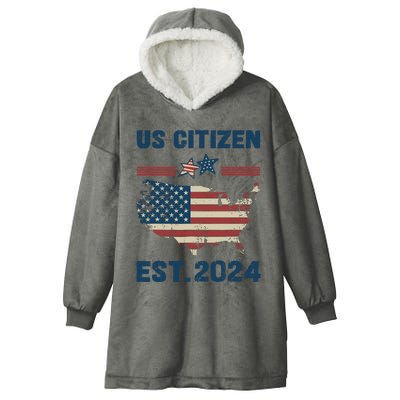 New Us Citizen Est 2024 Immigrant American Citizenship Party Hooded Wearable Blanket