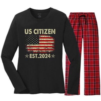 New Us Citizen Est 2024 American Immigrant Citizenship Gifts Women's Long Sleeve Flannel Pajama Set 