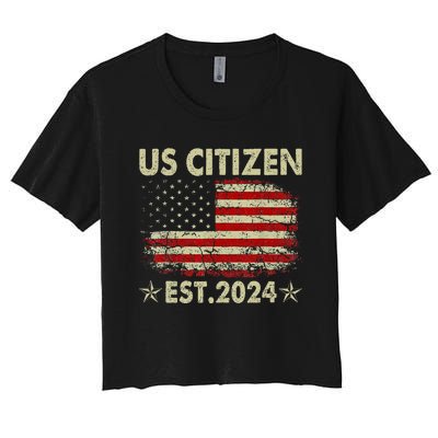 New Us Citizen Est 2024 American Immigrant Citizenship Gifts Women's Crop Top Tee