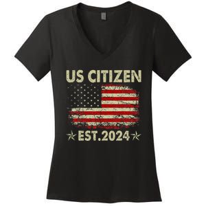 New Us Citizen Est 2024 American Immigrant Citizenship Gifts Women's V-Neck T-Shirt