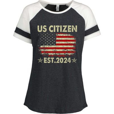 New Us Citizen Est 2024 American Immigrant Citizenship Gifts Enza Ladies Jersey Colorblock Tee