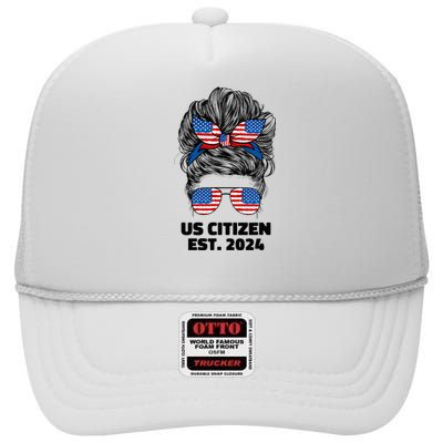 New Us Citizen Est 2024 Citizenship American Usa Women Wife High Crown Mesh Back Trucker Hat