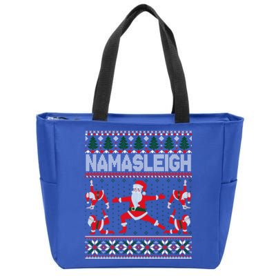 Namasleigh Ugly Christmas Sweater Meme Santa Claus Yoga Gift Zip Tote Bag