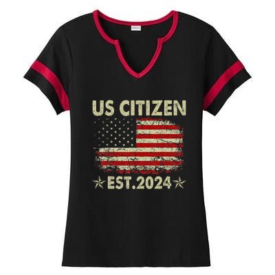 New Us Citizen Est 2024 American Immigrant Ladies Halftime Notch Neck Tee