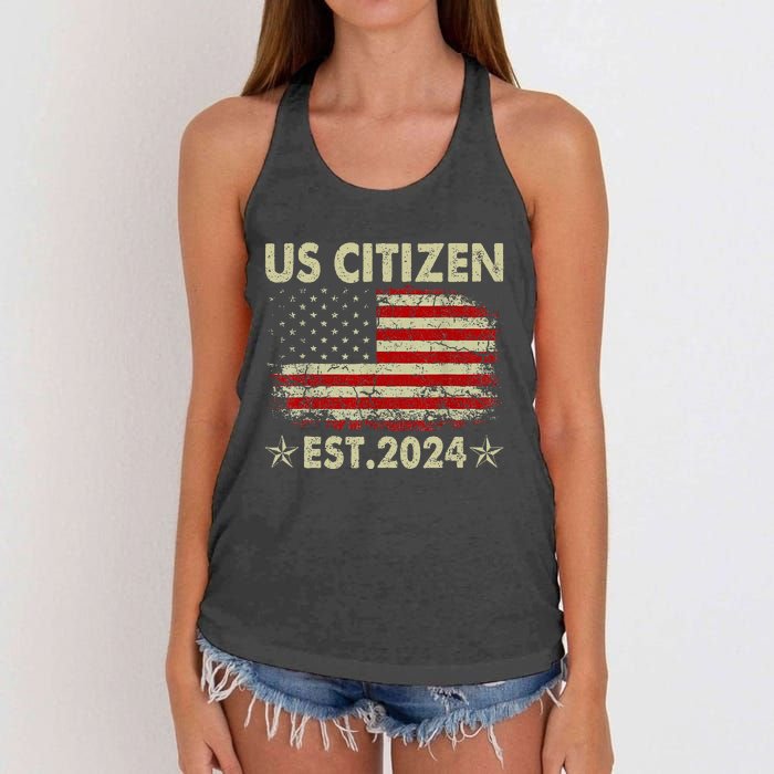 New Us Citizen Est 2024 American Immigrant Women's Knotted Racerback Tank