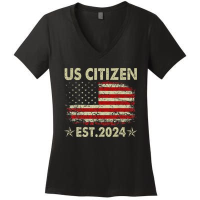 New Us Citizen Est 2024 American Immigrant Women's V-Neck T-Shirt