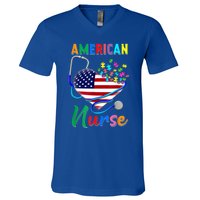 Nurse Usa Flag Nurse Life Nurse Gift For Mom Dad Gift V-Neck T-Shirt