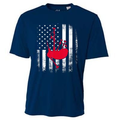 National US Flag American Bagpipe Vintage Highland Pipes Cooling Performance Crew T-Shirt