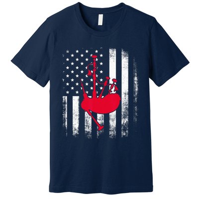 National US Flag American Bagpipe Vintage Highland Pipes Premium T-Shirt