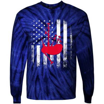 National US Flag American Bagpipe Vintage Highland Pipes Tie-Dye Long Sleeve Shirt