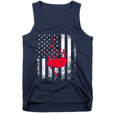 National US Flag American Bagpipe Vintage Highland Pipes Tank Top