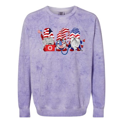 Nurse Usa Flag Gnome Stethoscope Patriotic Nurse 4th Of July Gift Colorblast Crewneck Sweatshirt