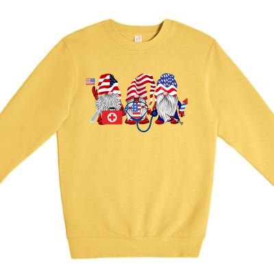 Nurse Usa Flag Gnome Stethoscope Patriotic Nurse 4th Of July Gift Premium Crewneck Sweatshirt