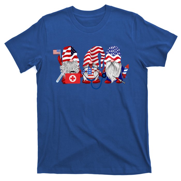 Nurse Usa Flag Gnome Stethoscope Patriotic Nurse 4th Of July Gift T-Shirt