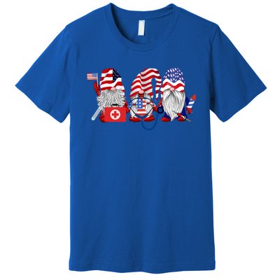 Nurse Usa Flag Gnome Stethoscope Patriotic Nurse 4th Of July Gift Premium T-Shirt