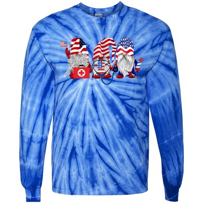 Nurse Usa Flag Gnome Stethoscope Patriotic Nurse 4th Of July Gift Tie-Dye Long Sleeve Shirt