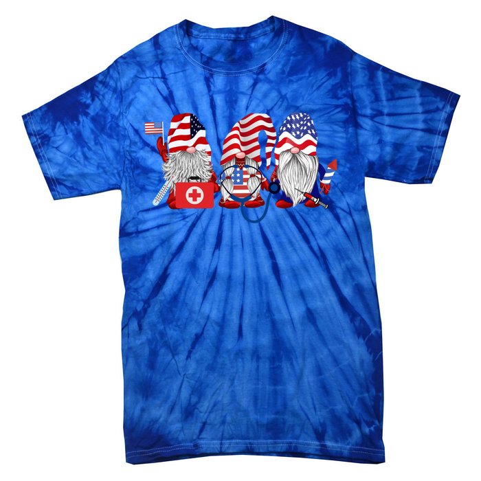 Nurse Usa Flag Gnome Stethoscope Patriotic Nurse 4th Of July Gift Tie-Dye T-Shirt